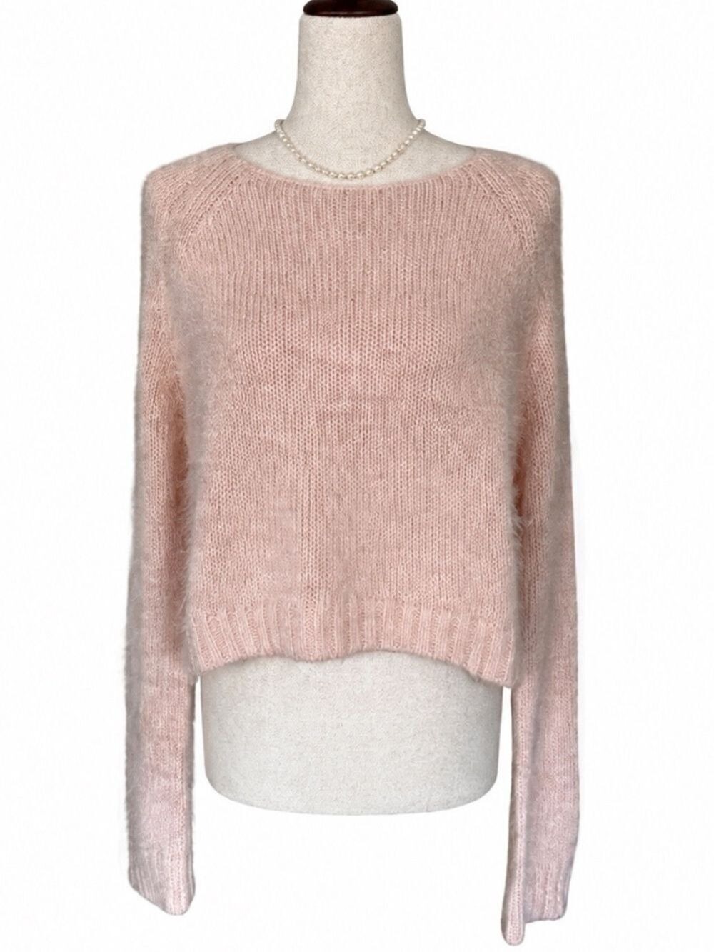 Topshop Blush Pink Fuzzy Knit Sweater Large Pullover